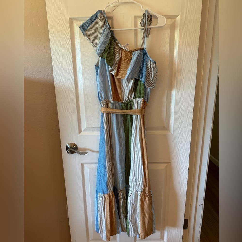 Lauren Conrad Poolside Paradise‎ One Shoulder Striped Midi Dress Size Medium - Picture 7 of 11